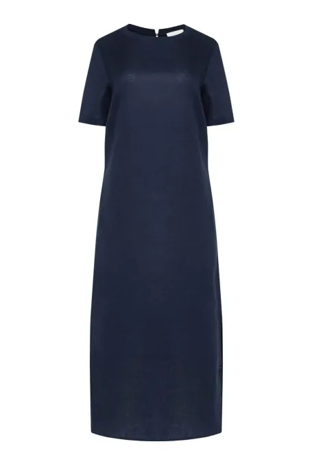 Granátová lněná suknička s krátkým rukávem