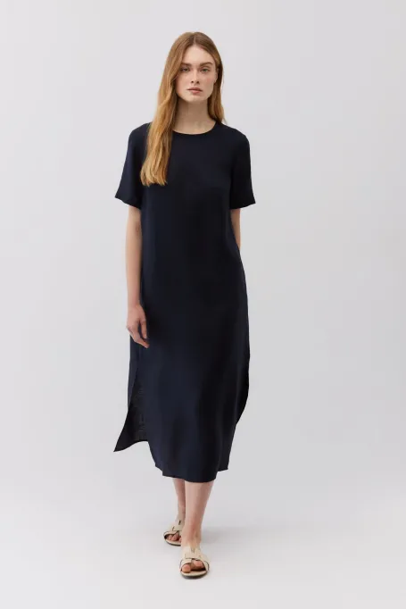 Granátová lněná suknička s krátkým rukávem