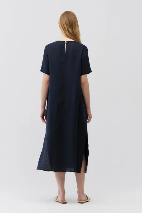 Granátová lněná suknička s krátkým rukávem