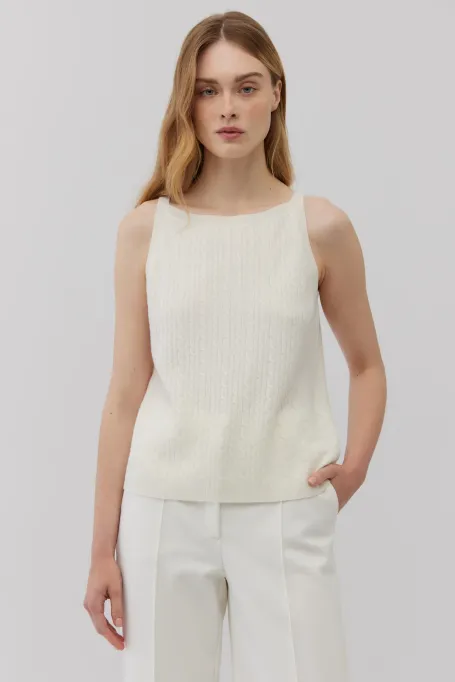 Bílý top s halter výstřihem z merino vlny