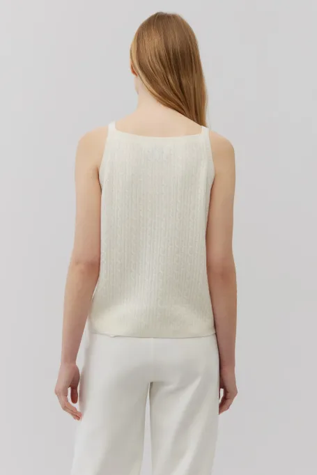 Bílý top s halter výstřihem z merino vlny