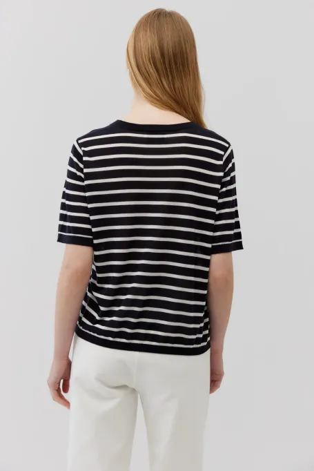 Tričko s bílo-navy pruhy z lyocellu a kašmíru