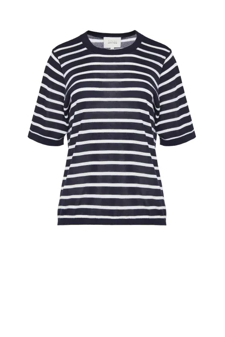 Tričko s bílo-navy pruhy z lyocellu a kašmíru