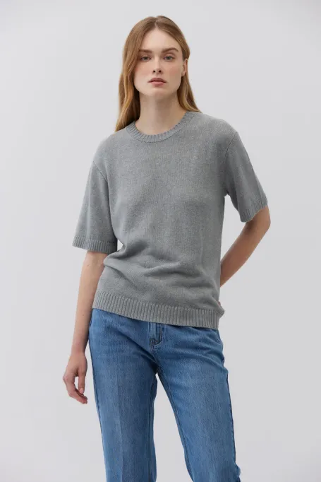 Šedé tričko s lnem a bavlnou