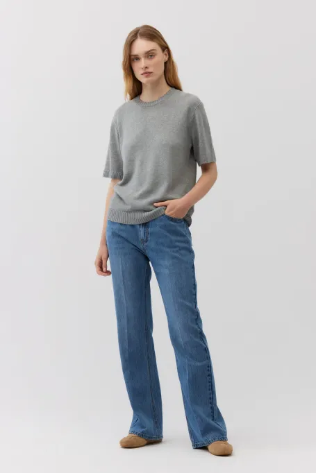 Šedé tričko s lnem a bavlnou