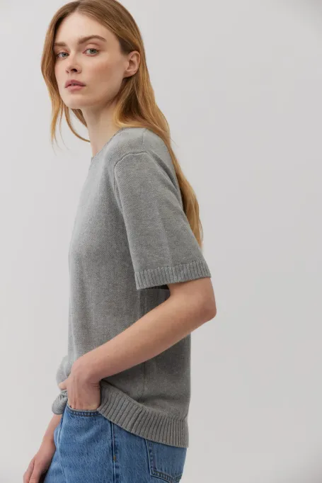 Šedé tričko s lnem a bavlnou