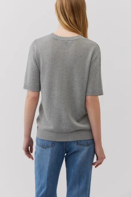 Šedé tričko s lnem a bavlnou