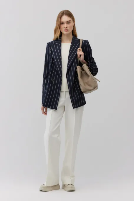 Granátový sako s pruhy a příměsí kašmíru