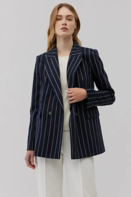 Granátový sako s pruhy a příměsí kašmíru
