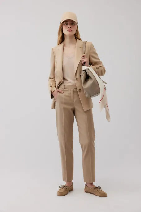 Bežové kalhoty s panenskou vlnou