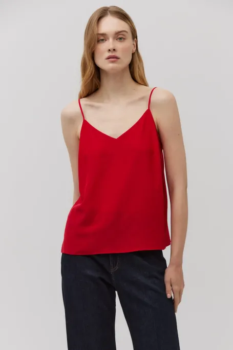 Červený hedvábný top na ramínkách