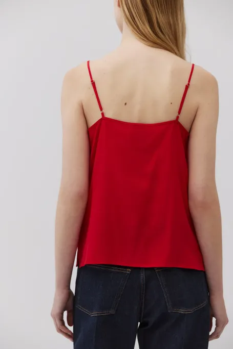 Červený hedvábný top na ramínkách