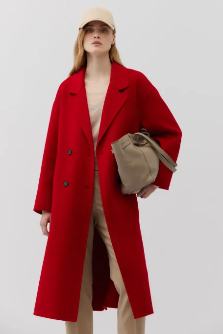 Červený dvouřadový kabát doubleface se hedvábím