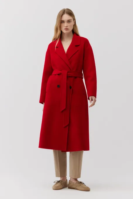 Červený dvouřadový kabát doubleface se hedvábím
