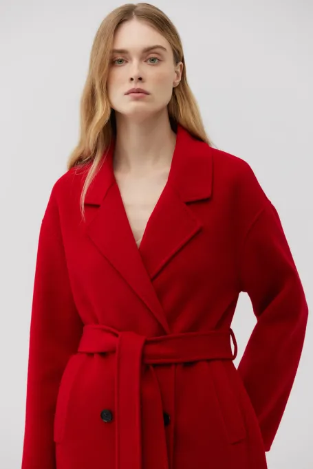 Červený dvouřadový kabát doubleface se hedvábím