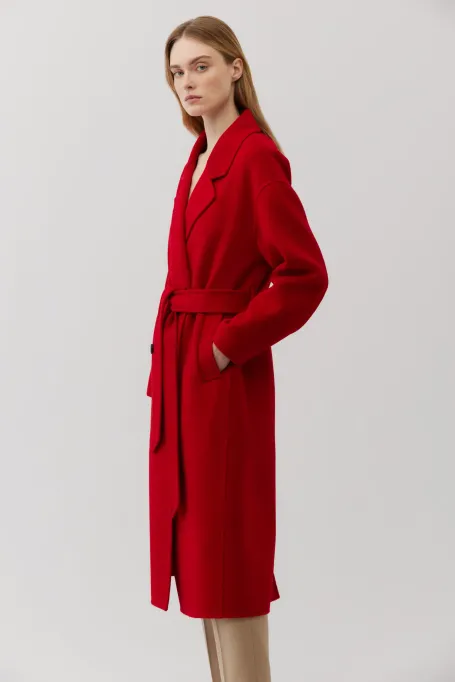 Červený dvouřadový kabát doubleface se hedvábím