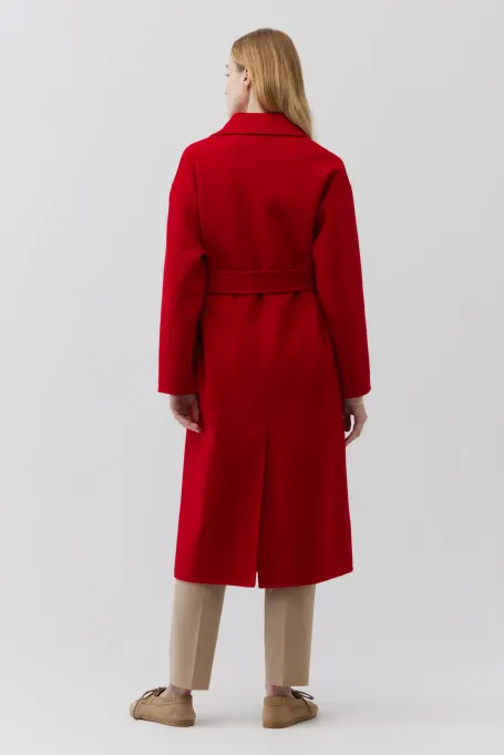 Červený dvouřadový kabát doubleface se hedvábím