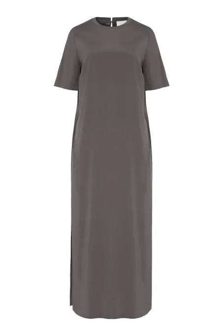 Hnědé midi šaty z hedvábí