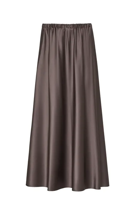 Hnědá hedvábná midi sukně