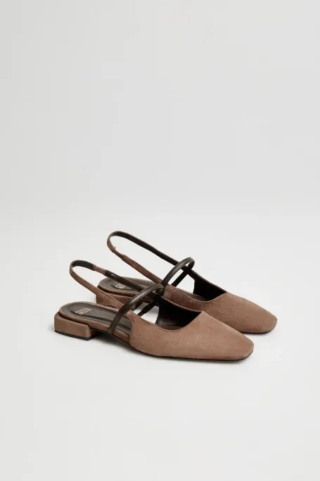 Hnědé slingback boty z nubukové kůže