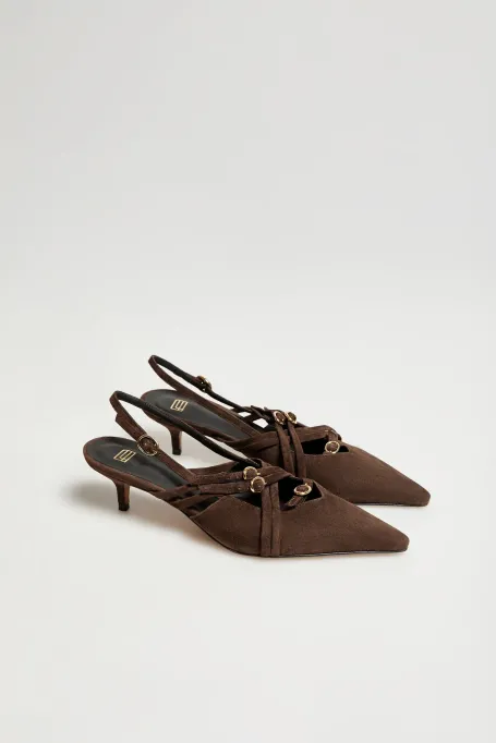 Cokoladové slingback boty z nubukové kůže