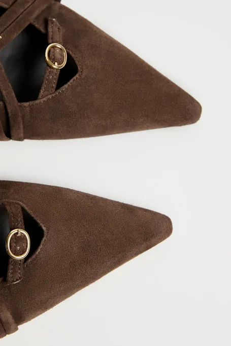 Cokoladové slingback boty z nubukové kůže