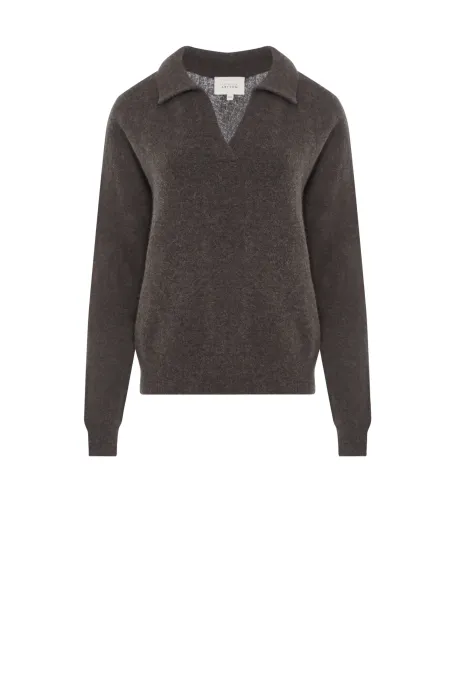 Hnědý polo svetr s alpaka vlnou