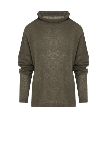 Zelený volný rolák s vlnou alpaky