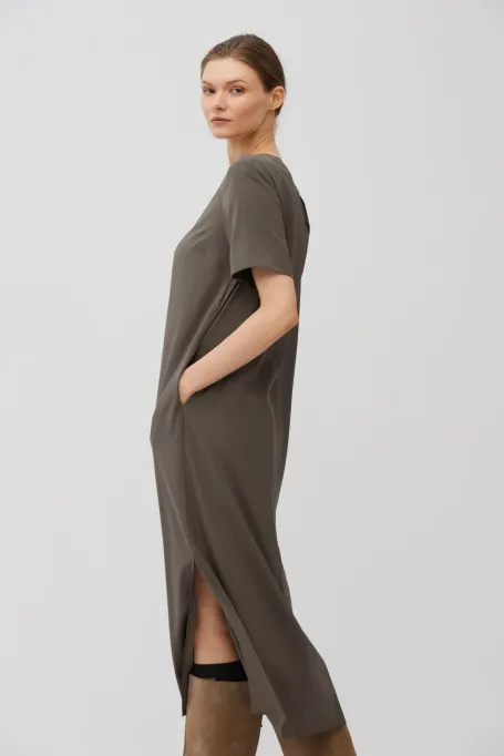 Hnědé midi šaty z hedvábí