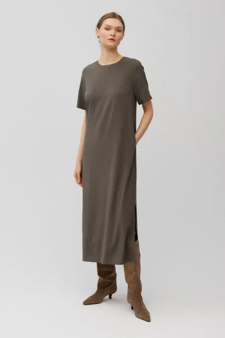 Hnědé midi šaty z hedvábí