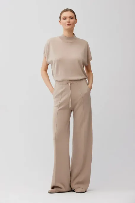 Široké béžové kalhoty z česané vlny