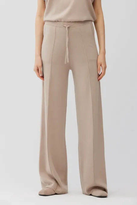 Široké béžové kalhoty z česané vlny