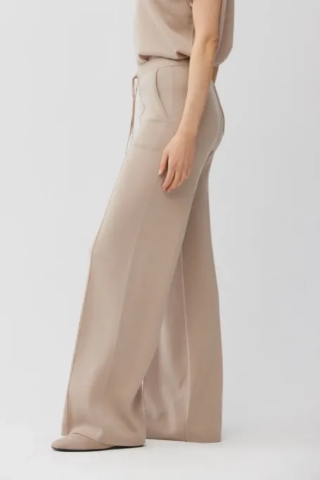 Široké béžové kalhoty z česané vlny