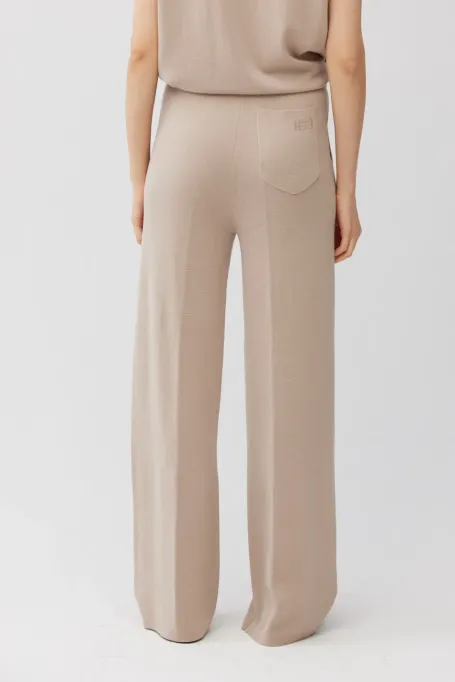 Široké béžové kalhoty z česané vlny