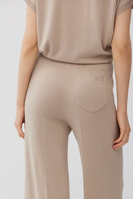 Široké béžové kalhoty z česané vlny