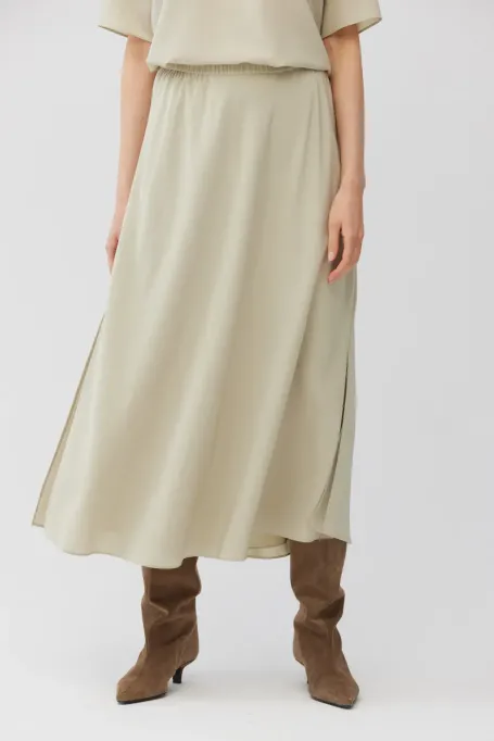 Jasnozelená midi sukně z hedvábí
