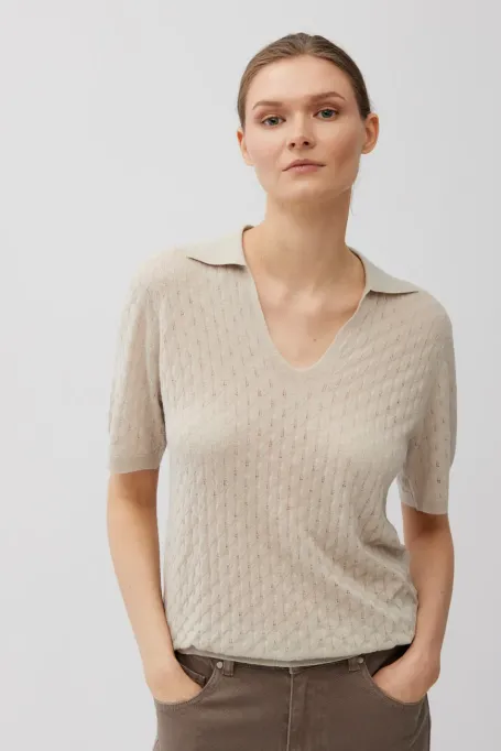 Bežová polo blůza z merino vlny