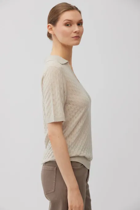 Bežová polo blůza z merino vlny