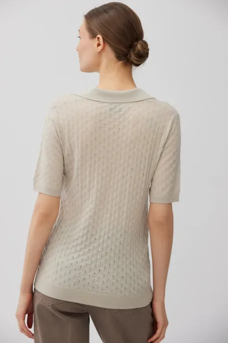 Bežová polo blůza z merino vlny