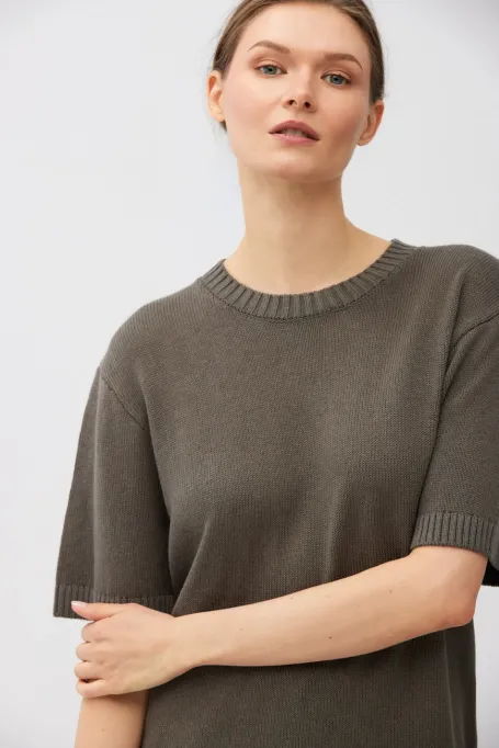 Hnědé tričko s lnem a bavlnou