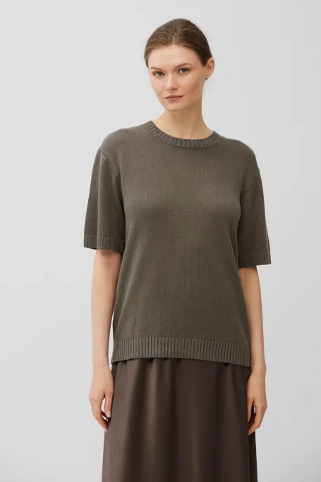 Hnědé tričko s lnem a bavlnou