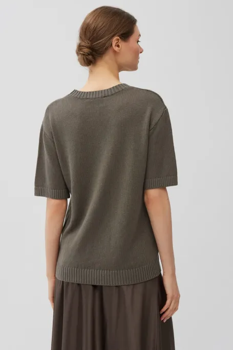 Hnědé tričko s lnem a bavlnou