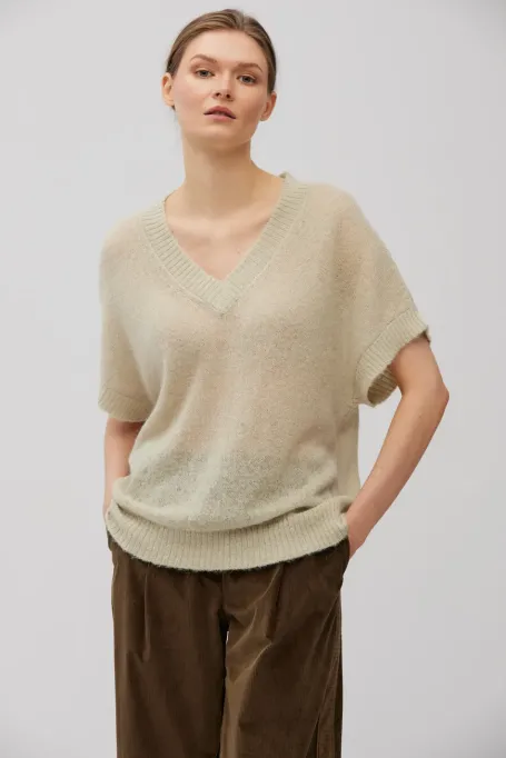 Jasnozelený svetr s alpaka vlnou