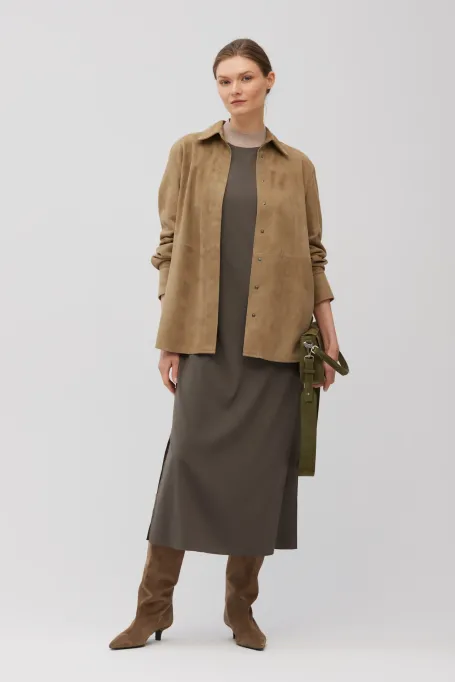 Hnědé midi šaty z hedvábí