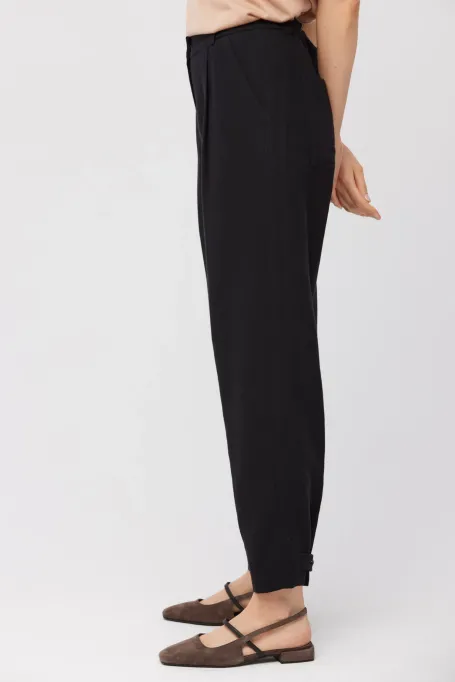 Černé kalhoty s vlnou a lnem