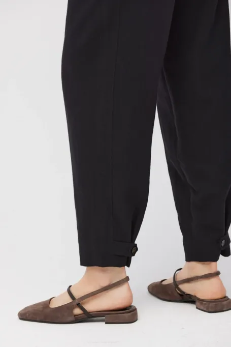 Černé kalhoty s vlnou a lnem