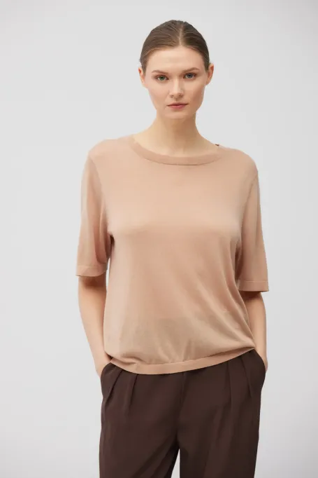 Pudrově růžové tričko s kašmírem a lyocellem