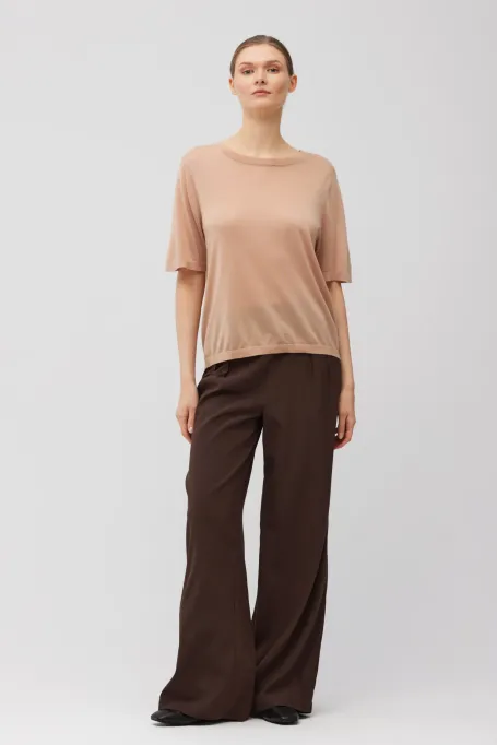 Pudrově růžové tričko s kašmírem a lyocellem