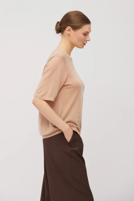 Pudrově růžové tričko s kašmírem a lyocellem