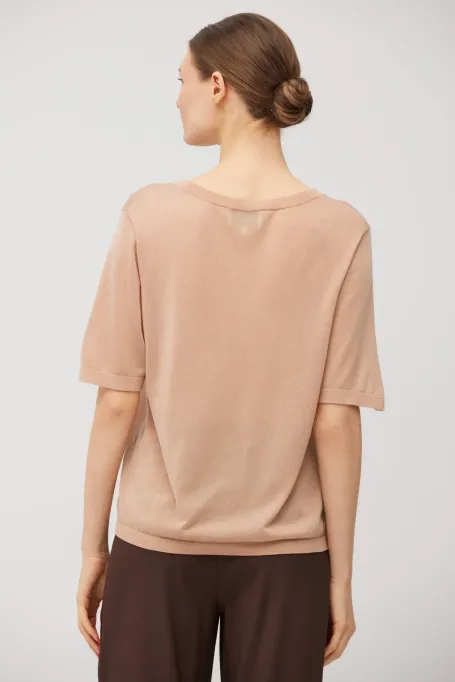 Pudrově růžové tričko s kašmírem a lyocellem